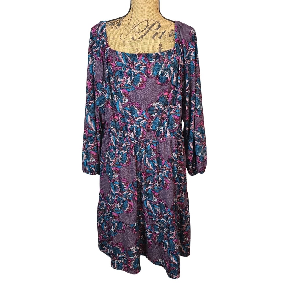 LANE BRYANT Size 22/24 Cute Fantasy Floral Square Neck Tiered Fit & Flare Dress